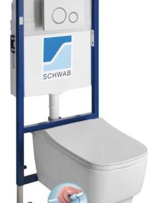 Závesné WC BELLO Rimless s podomietkovou nádržkou a tlačidlom Schwab