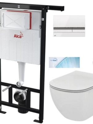 ALCADRAIN Alcadrain Jádromodul - predstenový inštalačný systém s bielym / chróm tlačidlom M1720-1 + WC Ideal Standard Tesi so sedadlom SoftClose