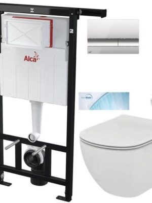 ALCADRAIN Alcadrain Jádromodul - predstenový inštalačný systém s chrómovým tlačidlom M1721 + WC Ideal Standard Tesi so sedadlom SoftClose